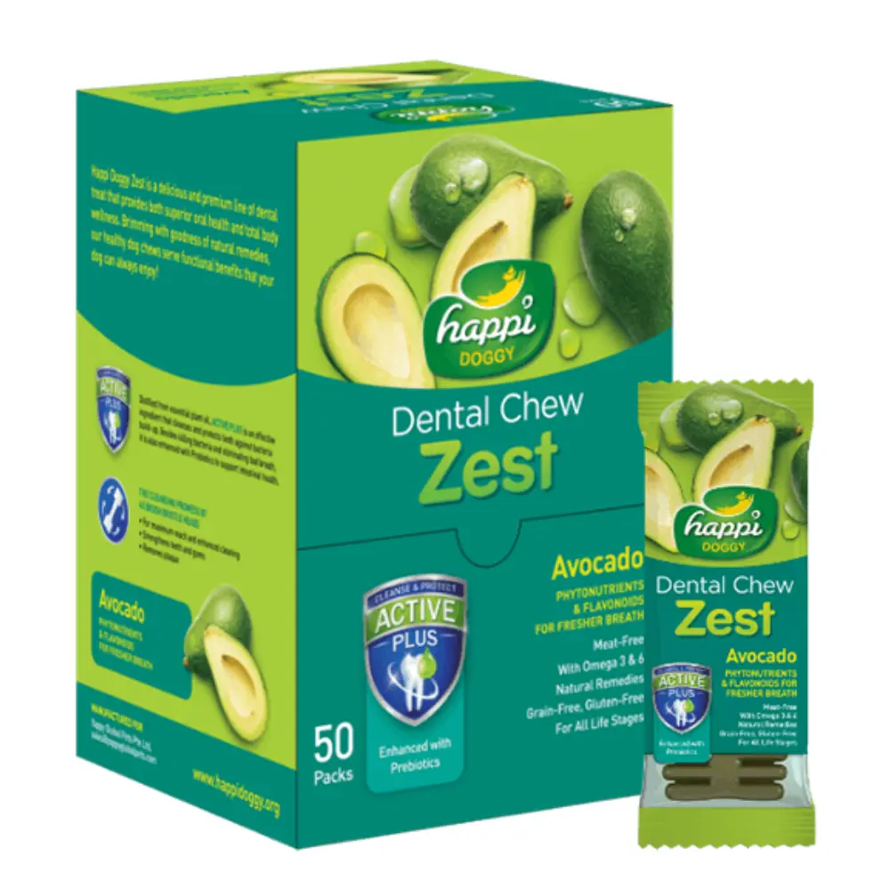 [H162] Happi Doggy Dental Chew Zest Avocado Dental Chew Display Box 50pcs, 4 inch