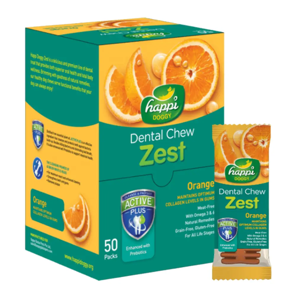 [H152] Happi Doggy Dental Chew Zest Orange Dental Chew Display Box 50pcs, 4 inch