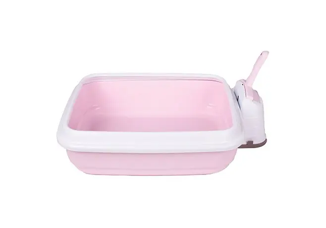 IMAC Semi-Open Cat Litter Box with Raised Frame – Easy-Clean Bedpan for Kittens, Mess-Free Design for Small Pets (Pink)(Size: 59 x 40 x 28cm)