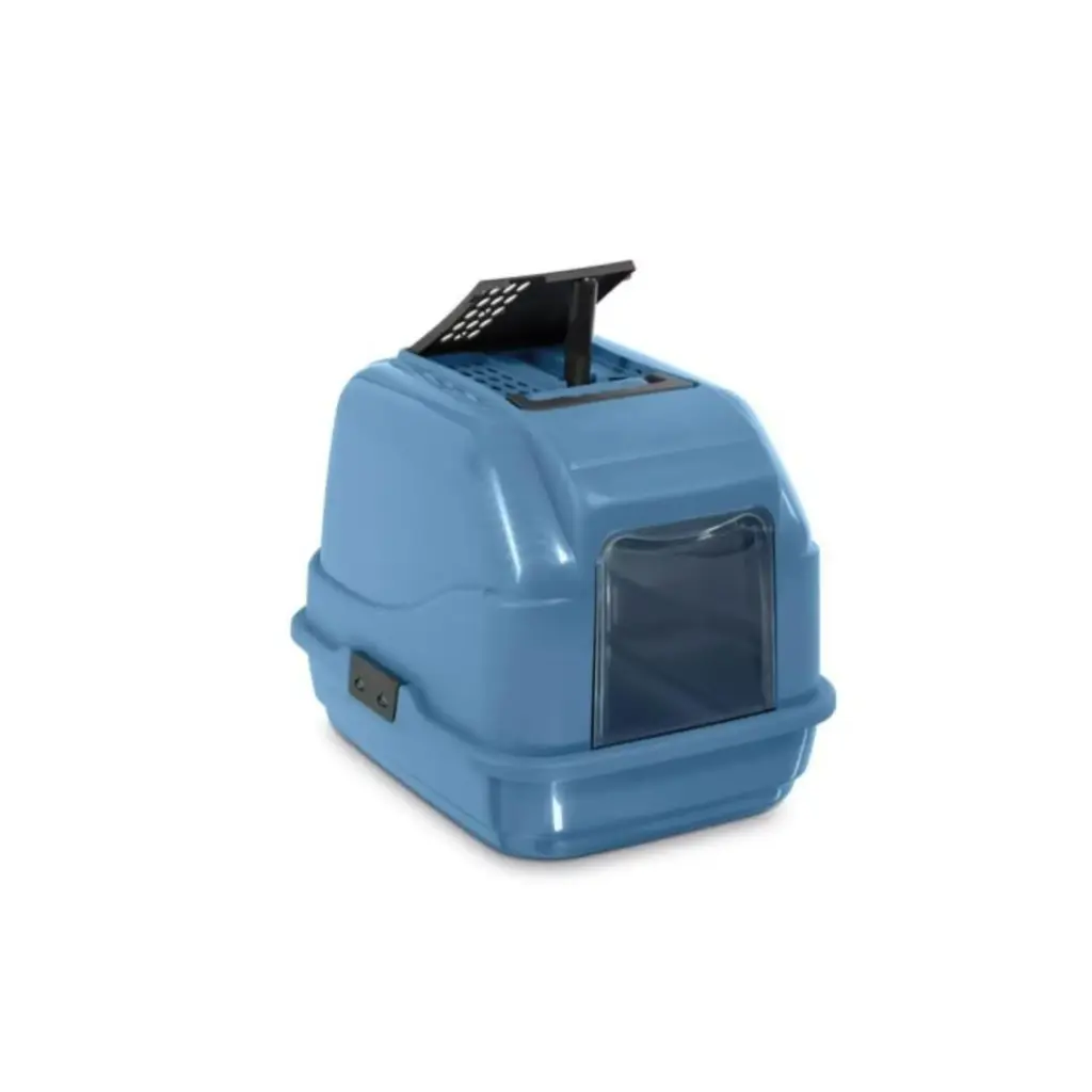 IMAC Easy Cat Hooded Litter Box – Enclosed Toilet, Made from Eco-Friendly Second Life Plastic, Sustainable Cat Care (Blue) (Size: 50 x 40 x 40cm)