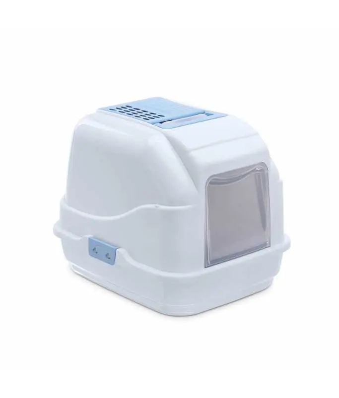 [IM84094] IMAC Easy Cat Hooded Litter Box – Enclosed Toilet, Made from Eco-Friendly Second Life Plastic, Sustainable Cat Care (Blue) (Size: 50 x 40 x 40cm)