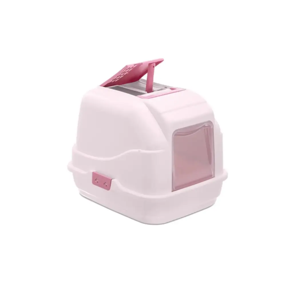 [IM84086] IMAC Easy Cat Hooded Litter Box – Enclosed Toilet, Made from Eco-Friendly Second Life Plastic, Sustainable Cat Care (Pink) (Size: 50 x 40 x 40cm)