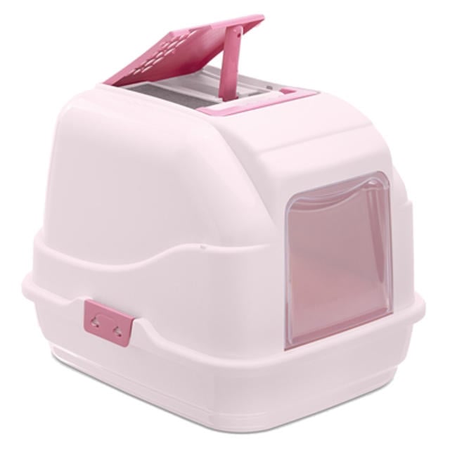 IMAC Easy Cat Hooded Litter Box – Enclosed Toilet, Made from Eco-Friendly Second Life Plastic, Sustainable Cat Care (Pink) (Size: 50 x 40 x 40cm)