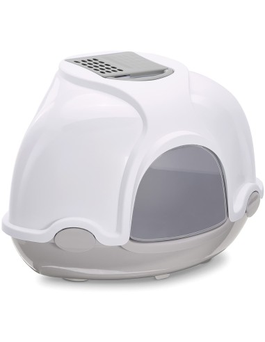 [IM84370] IMAC Ginger - Hooded Corner Shaped Litter TrayDimension: 52x52x44.5 cm, Color: Grey & White