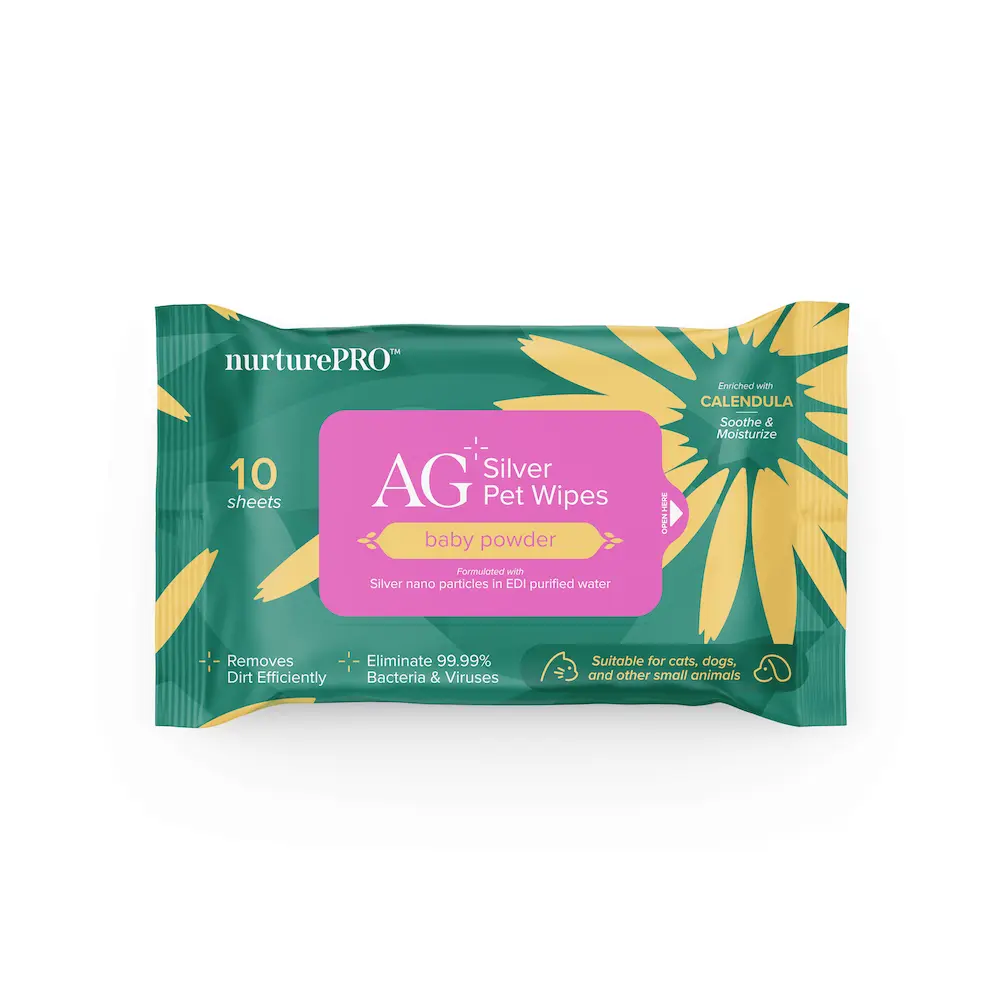 NurturePro AG+ Silver Pet Wet Wipes -Baby Powder