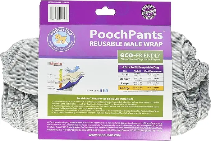 [794219401313] Pooch Pad Poochpants Male Wrap XL 29 - 35 Length: 74 - 89cm, Sizes: XL