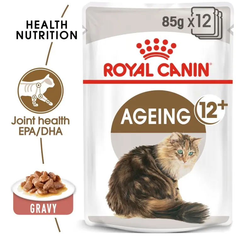 Royal Canin Feline Health Nutrition Ageing +12 Gravy 12x 85gm Cat Wet Food Pouches - Senior Health