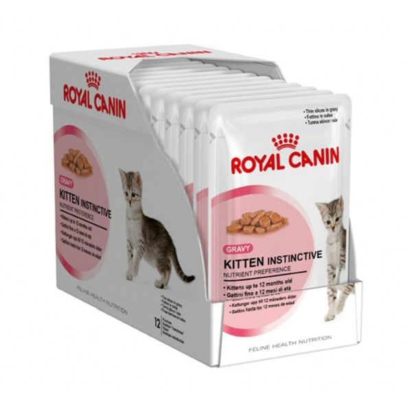 Royal Canin Feline Health Nutrition Kitten Gravy Growth Support Wet Cat Food Pouch 12x85g