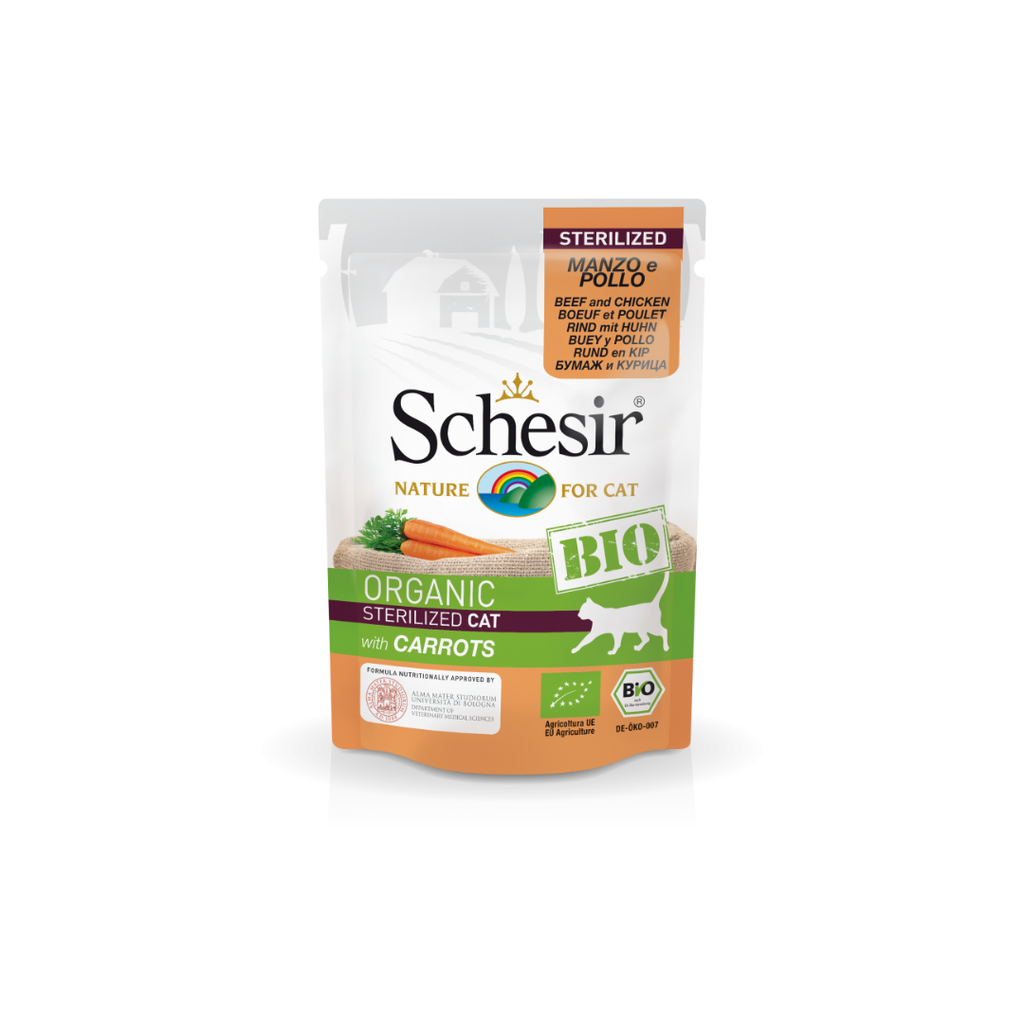Schesir Bio Beef and Chicken With Carrots Sterilized Cat Wet Food Weight: 85g 