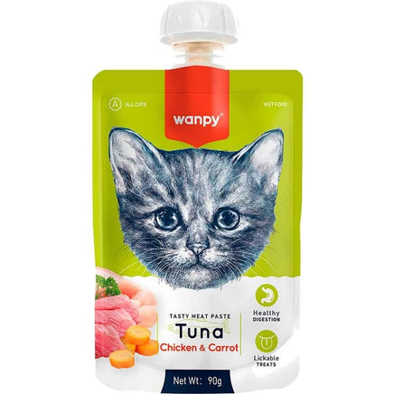 Wanpy Tasty Meat Paste Tuna, Chicken & Carrot Cat Treat Tube 90g