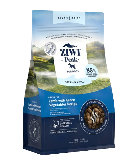 ZIWI Peak Steam & Dried Grass-Fed Lamb with Green Vegetables Recipe Dry Dog Food 800G