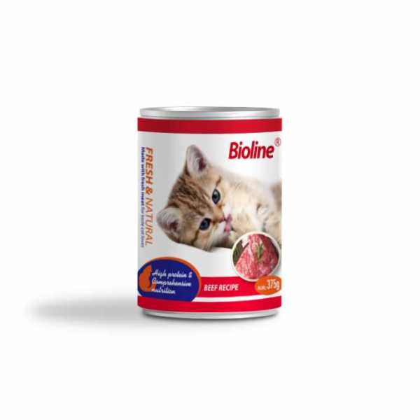 Bioline Canned Cat Food - 375g High-Protein Beef & Vegetables for Vitality & Digestion