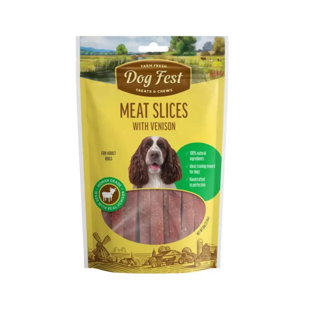 Dog Fest Venison Slices For Adult Dogs Treat Pouch 90g