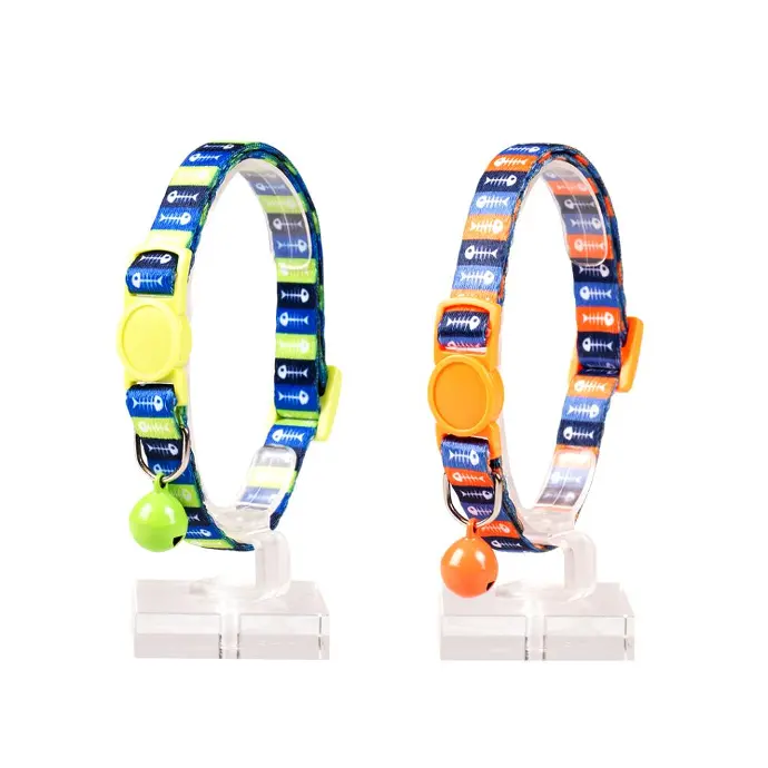 Duvo Cat Collar Nylon Mixed Colors 20 - 30cm / 10mm Fish pattern bones -1pc