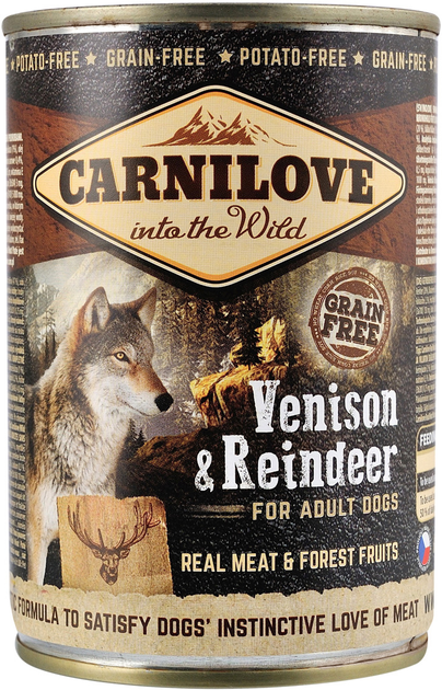 [8595602529292] Carnilove Venison & Reindeer Wet Dog Food for Adult Dogs (400g Can)