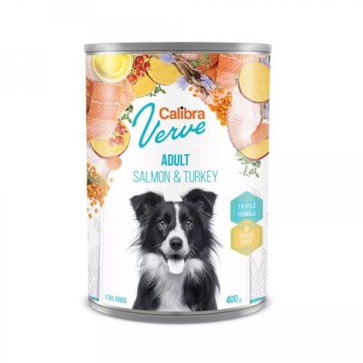 [E013390] Calibra Dog Verve Grain-Free Salmon & Turkey Adult Wet Dog Food - 400g