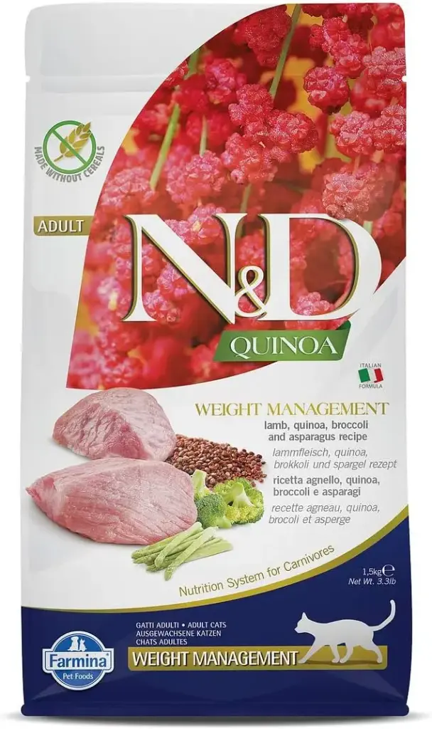 [8010276035806] Farmina N&D Quinoa Lamb Weight Management Adult Dry Cat Food Bag 1500g