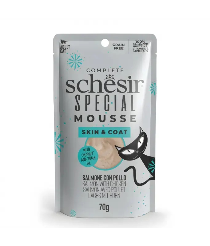Schesir Special Mousse (Skin&Coat) For Cat - Salmon WithChicken 70g (MinOrder-12Pouch)