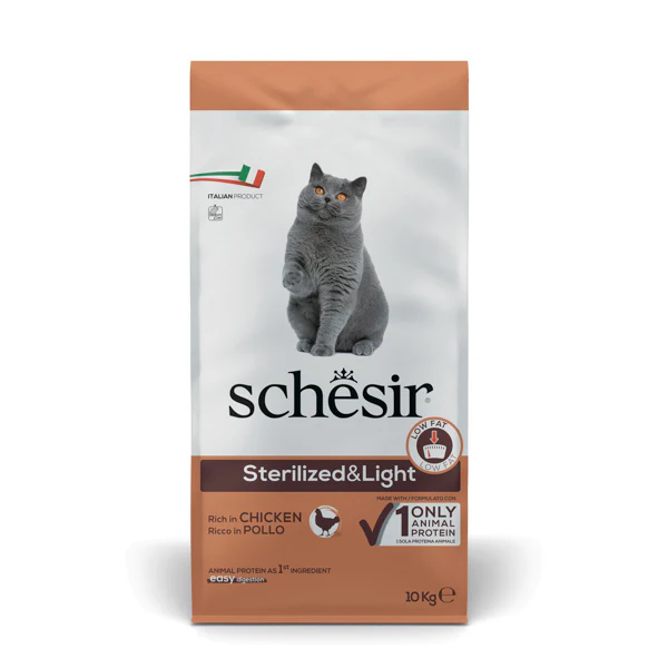 Schesir   Dry Food Sterilized & Light Rich In Chicken Adult Dry Cat Food 10kg