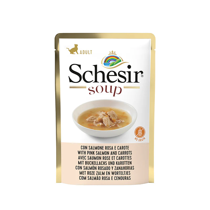 [C01064677] Schesir Wet Soup Wild Pink Salmon And Carrots Wholesome & Hydrating Wet Cat Soup Pouch 85g