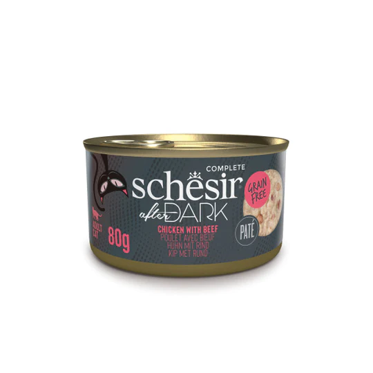 [8005852142214] Schesir After Dark Paté Chicken With Beef Rich Wet Cat Food Can 80g