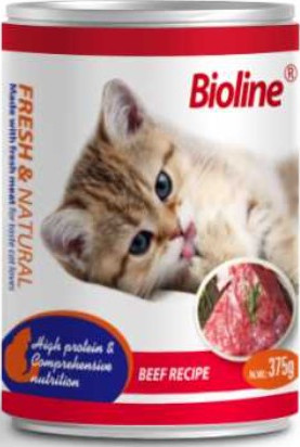 Bioline Canned Cat Food - 375g High-Protein Beef for Vitality & Digestion
