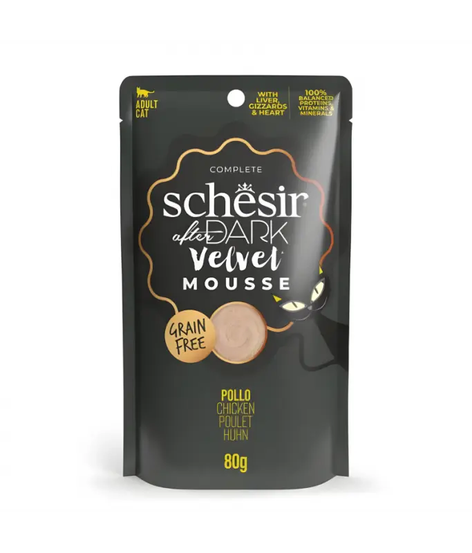 [8005852132109] Schesir After Dark Velvet Mousse Chicken Smooth Wet Cat Food Can 80g