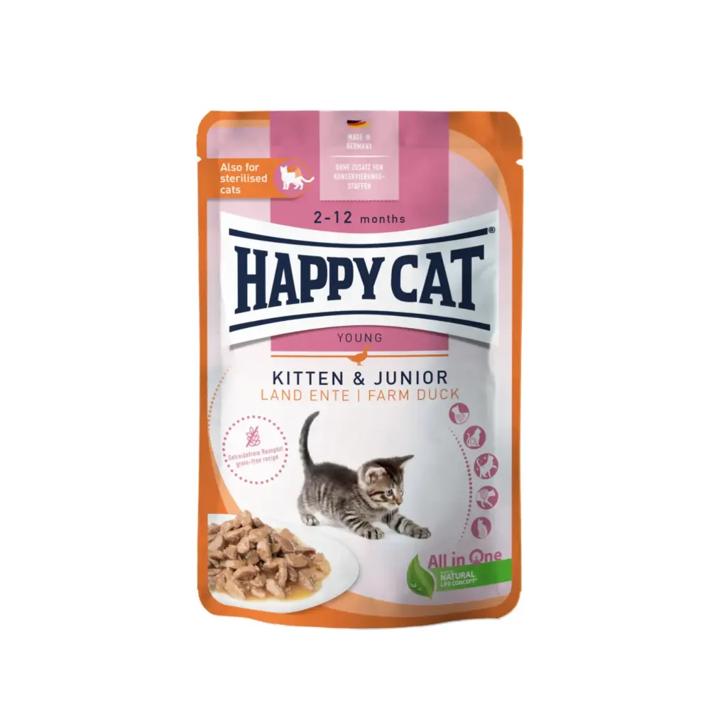 [4001967172980] Happy Happy Cat Young Meat In Sauce Kitten & Junior Land Duck Wet Cat Food Pouch 85g (Cat) – 85g