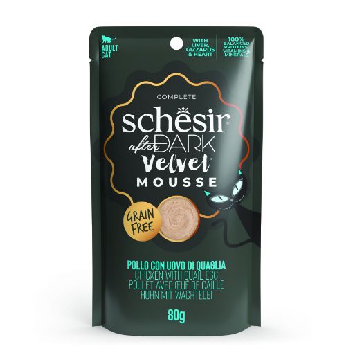 [8005852132208] Schesir After Dark Velvet Mousse Chicken With Quail Egg Special Wet Cat Food Can 80g