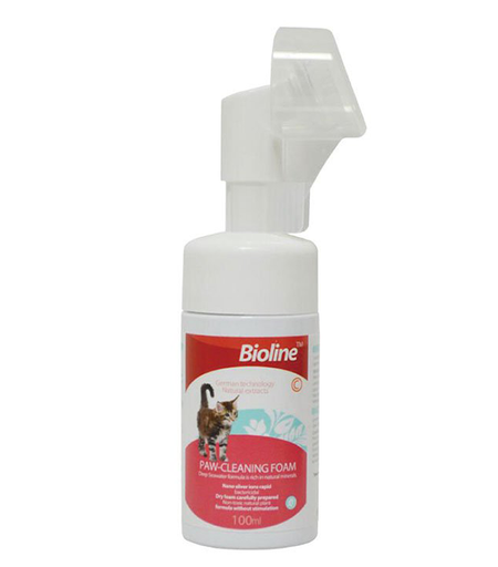 [6970117121308] Bioline Bioline Cat Paw Cleaning Foam - 100ml Orange Scented with Built-in Brush for Healthy Paws (Cat)