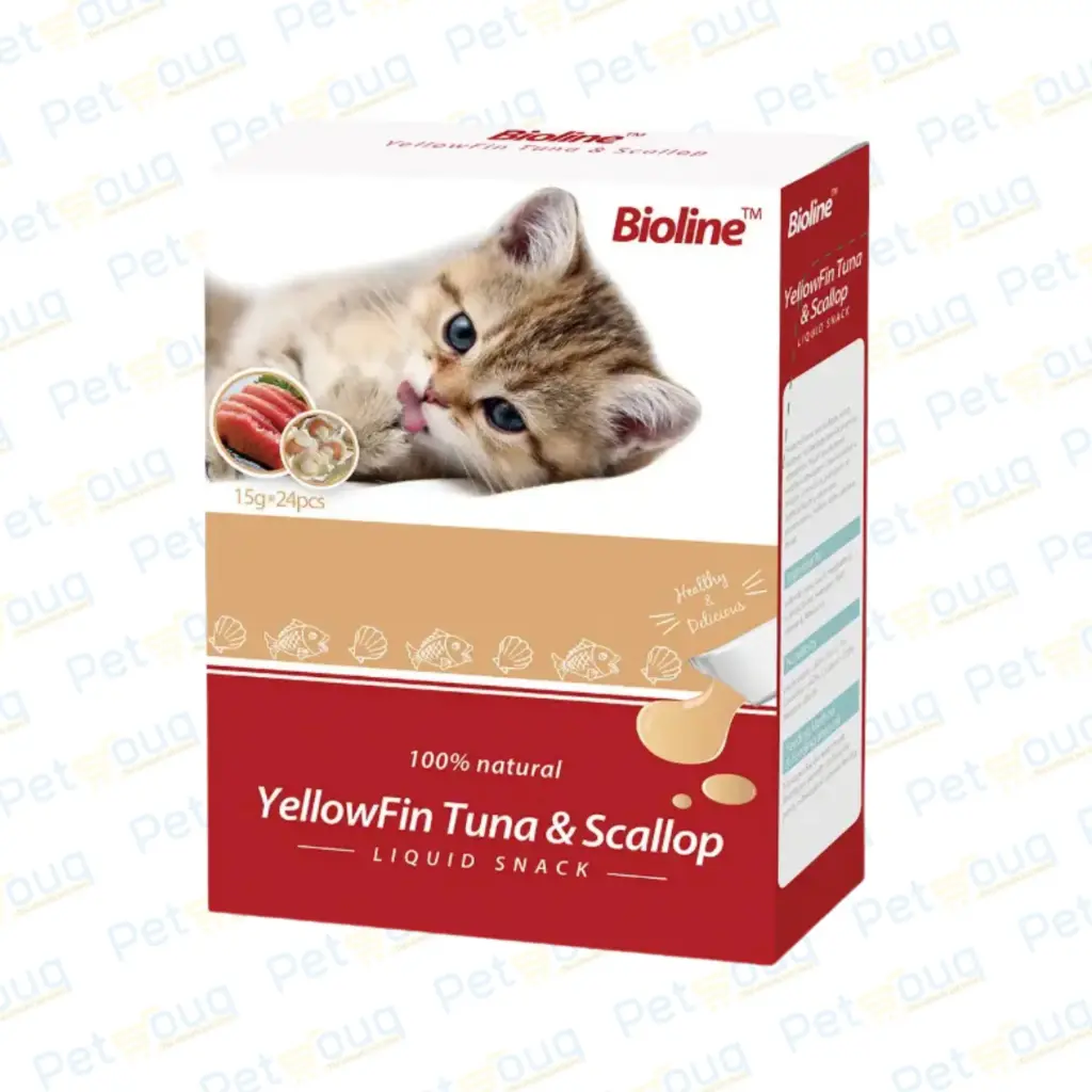 [6970117123340] Bioline Bioline Cat Treats Yellowfin Tuna & Scallop Exquisite Feline Snacks Cat Treat Pouch 15g X 24 (Cat) – 15g