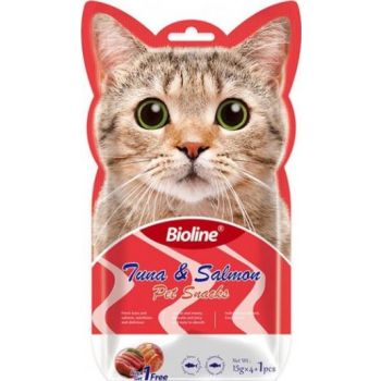 [6970117124514] Bioline Cat Treats, 5x15g, Tuna & Salmon Flavor, Premium Quality & Nutritious, Delicious Snack