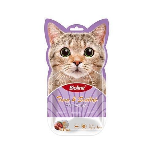 [6970117124521] Bioline Cat Treats, 5x15g, Tuna & Scallop Flavor, Premium Quality & Nutritious, Delicious Snack