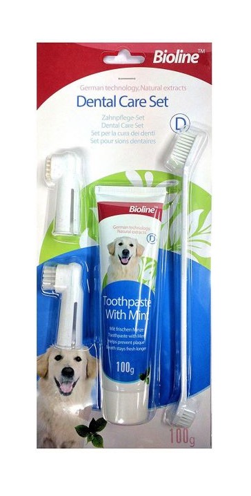 [6970117120943] Bioline Dental Care Set for Pets - 100g Mint Flavor Oral Hygiene Kit – 100g
