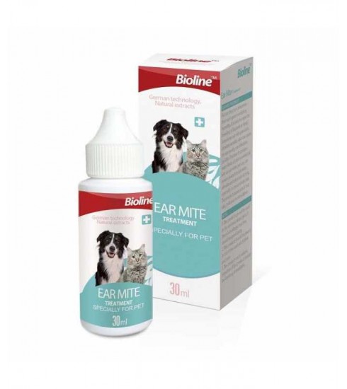 [6970117121902] Bioline Bioline Ear Mite Treatment for Dogs & Cats, 30ml - Natural & Effective (Dog)