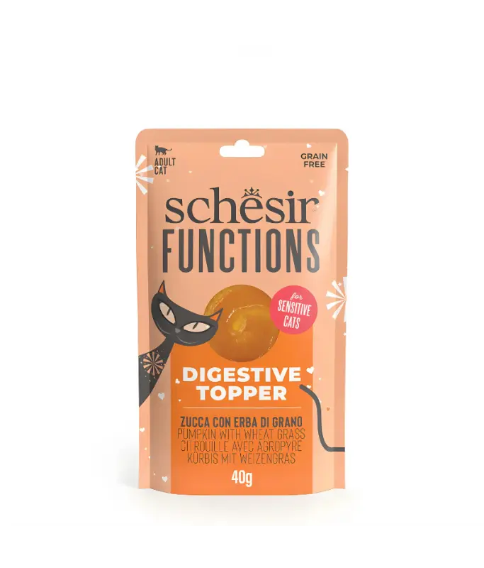 Schesir Functions Cat Pouch Digestive Topper Pumpkin With Wheat Grass 40g - Digestive Support