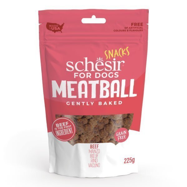 Schesir Grain-Free Gently Baked Beef Meat Balls Soft Treats Pouch 225g