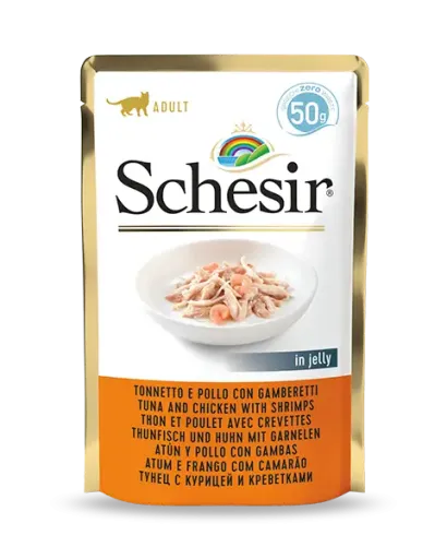 [C01064764] Schesir Pouch Wet Food Tuna With Chicken With Shrimps Delicious & Natural Wet Cat Food Pouch 50g