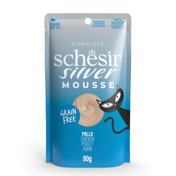 [SCINV21232004] Schesir Silver Mousse Senior Chicken Smooth & Gentle Wet Cat Food Can 80g