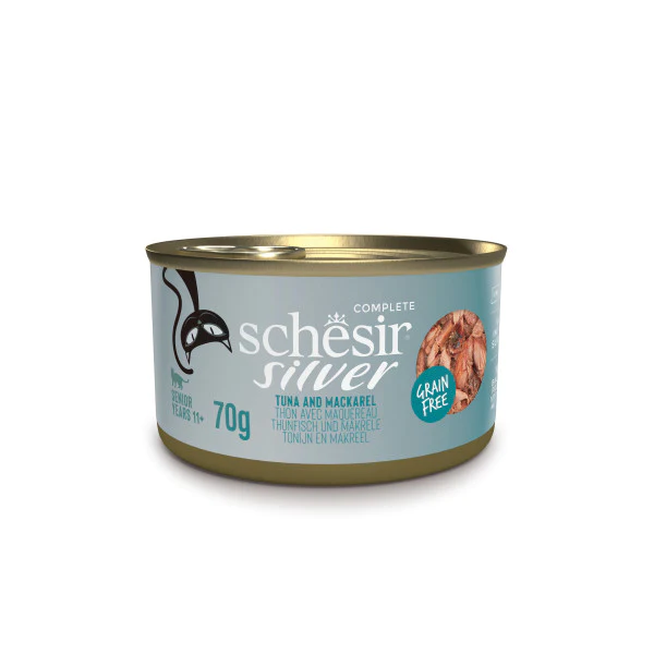 [SCINV21113103] Schesir Silver Senior Wholefood Tuna And Mackerel Natural & Wholesome Wet Cat Food Can 70g