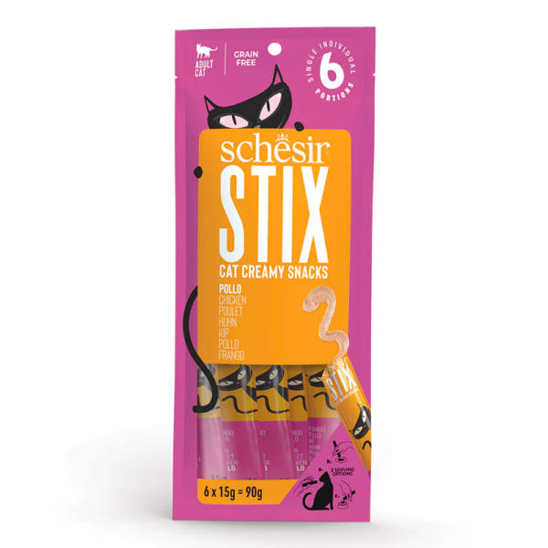 [SCINV25231104] Schesir Stix Treat In Cream Chicken Creamy Cat Treat Tube 6x15g