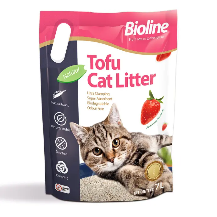 [6970117125702] Bioline Strawberry Fragrance Tofu Clumping Cat Litter - 7L
