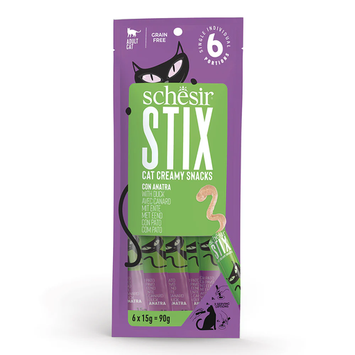 [SCINV25231304] Schesir Stix Treat In Cream Duck Creamy Cat Treat Tube 6x15g