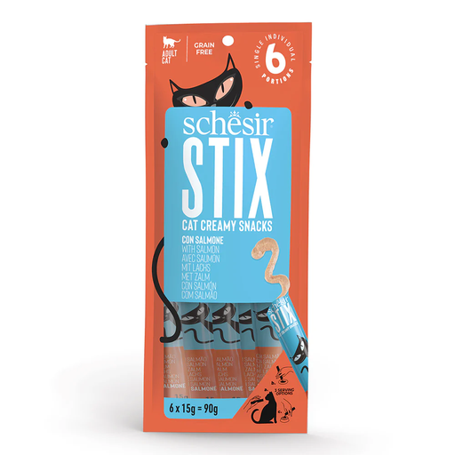 [SCINV25231404] Schesir Stix Treat In Cream Salmon Creamy Cat Treat Tube 6x15g
