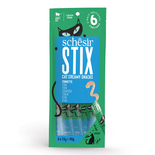 [SCINV25231204] Schesir Stix Treat In Cream Tuna Creamy Cat Treat Tube 6x15g