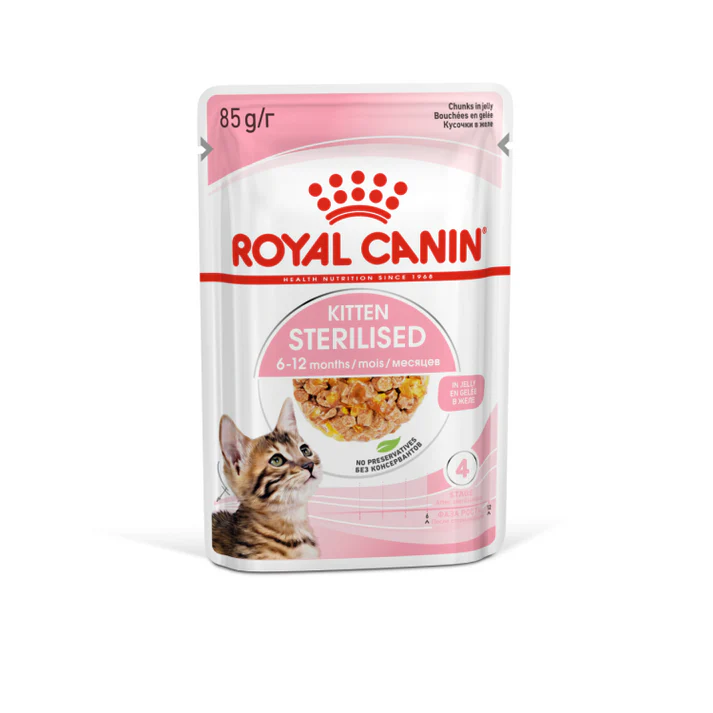 RoyalCaninFelineHealthNutritionKittenSterilisedJellyWetFoodPouches12x85g