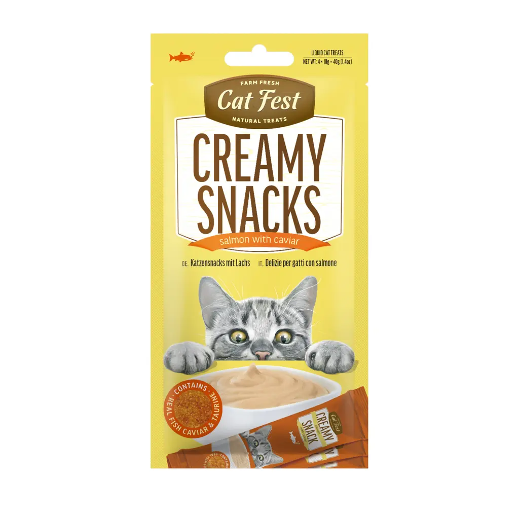 [79215687] Cat Fest Salmon with Caviar Creamy Lickable Cat Treats - 4x10g