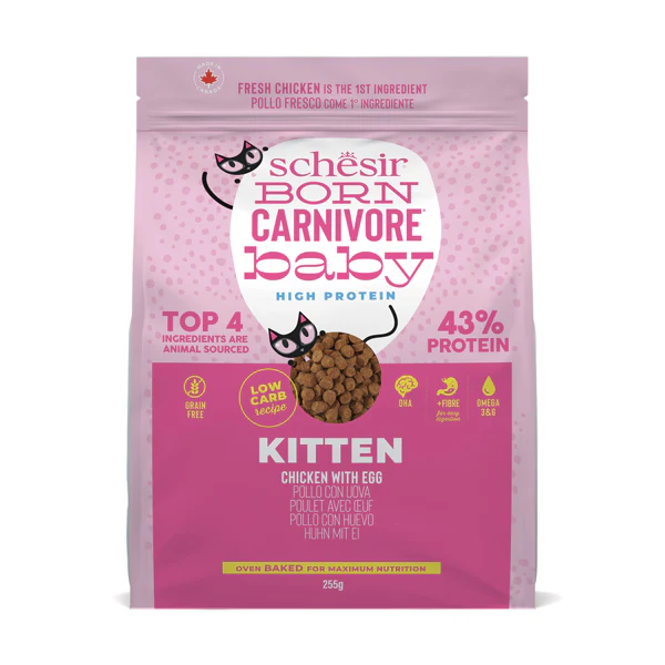 Schesir Born Carnivore Grain Free Oven Baked Dry Food [High-Protein] For Kitten - Chicken & Egg 255g