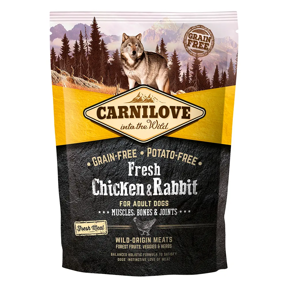 [8595602527502] Carnilove Fresh Chicken & Rabbit Grain-Free Adult Dry Dog Food - 1.5kg
