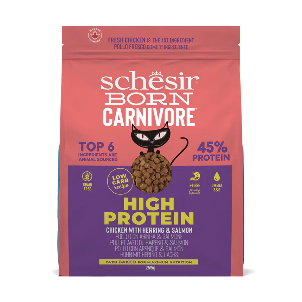 Schesir Born Carnivore Grain Free Oven Baked Dry Food [High-Protein] For Cat - Chicken & Herring 255g